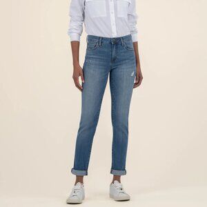 Kut from the Kloth Catherine Boyfriend Mid-Rise Distressed Medium Wash Jeans - 6